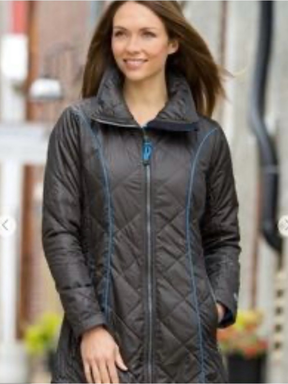 Kuhl Pertex Black Quilted Puffer Coat with Blue Piping